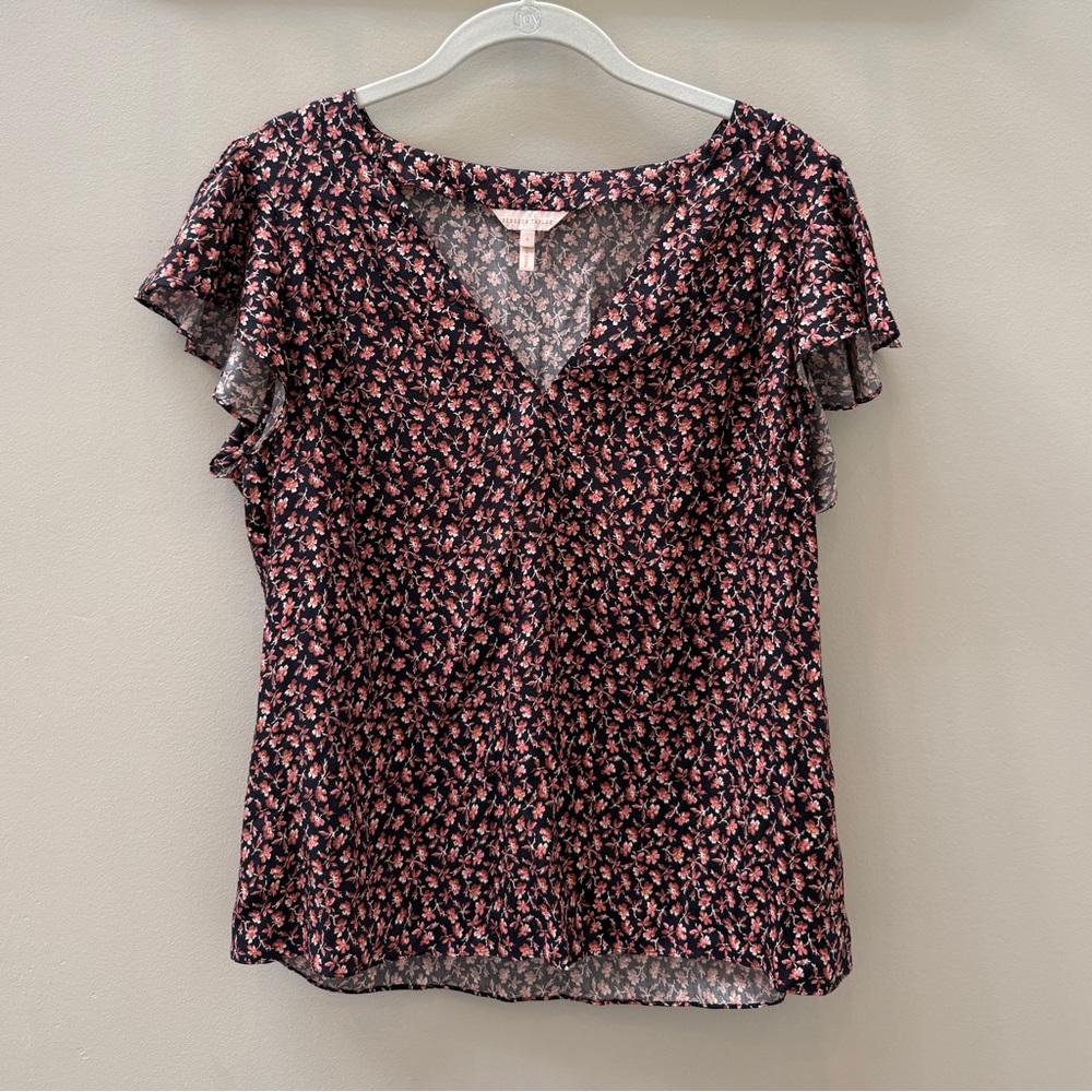 Rebecca Taylor Floral Flutter Sleeve Blouse